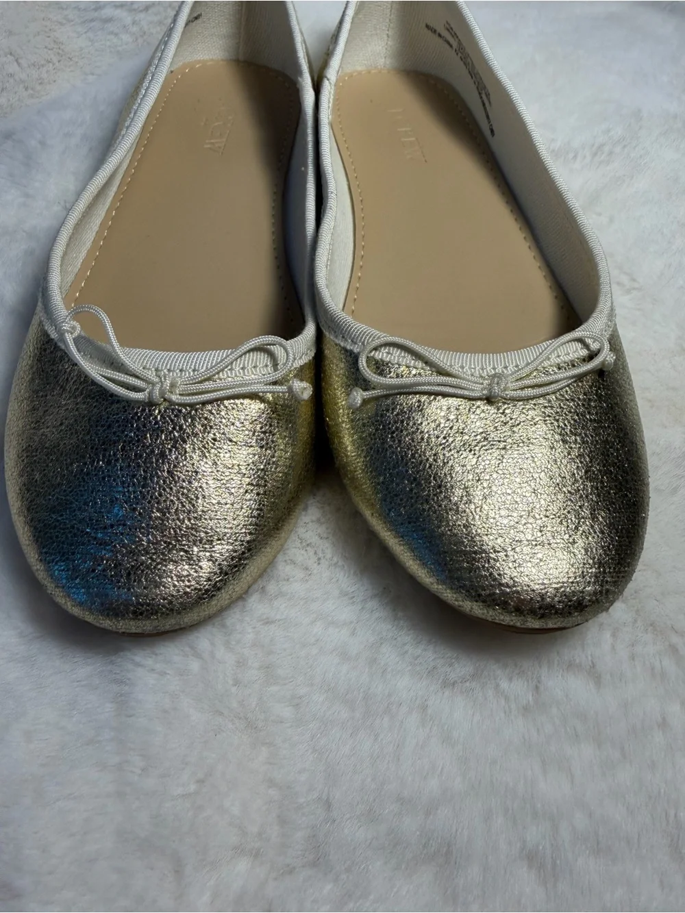 J. Crew Goldtone Ballet Flats with White Trim - Size 2